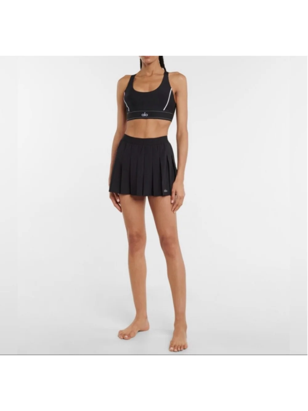 Women's Alo Yoga Black Varsity Pleated Tennis Mini Skirt L